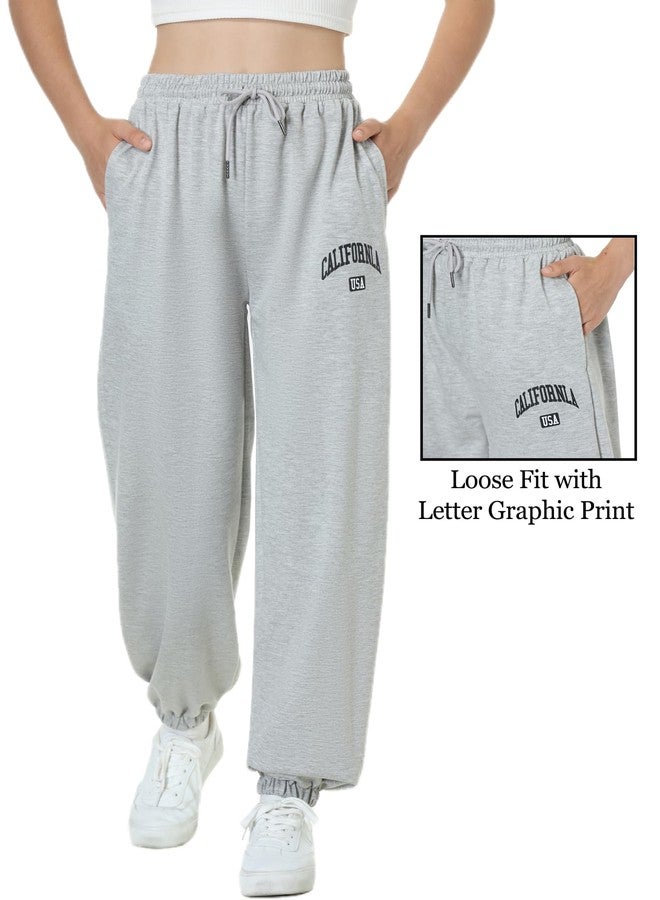 EXARUS Girls Sweatpants Joggers Sweat Pants 3 Pack Kids with Pockets Drawstring Baggy High Waisted Preppy Cute Youth 10Y - Image 3
